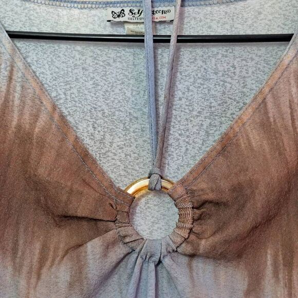 Self Esteem Women's Y2K Keyhole Halter Semi Sheer Blouse size Medium - Picture 5 of 9